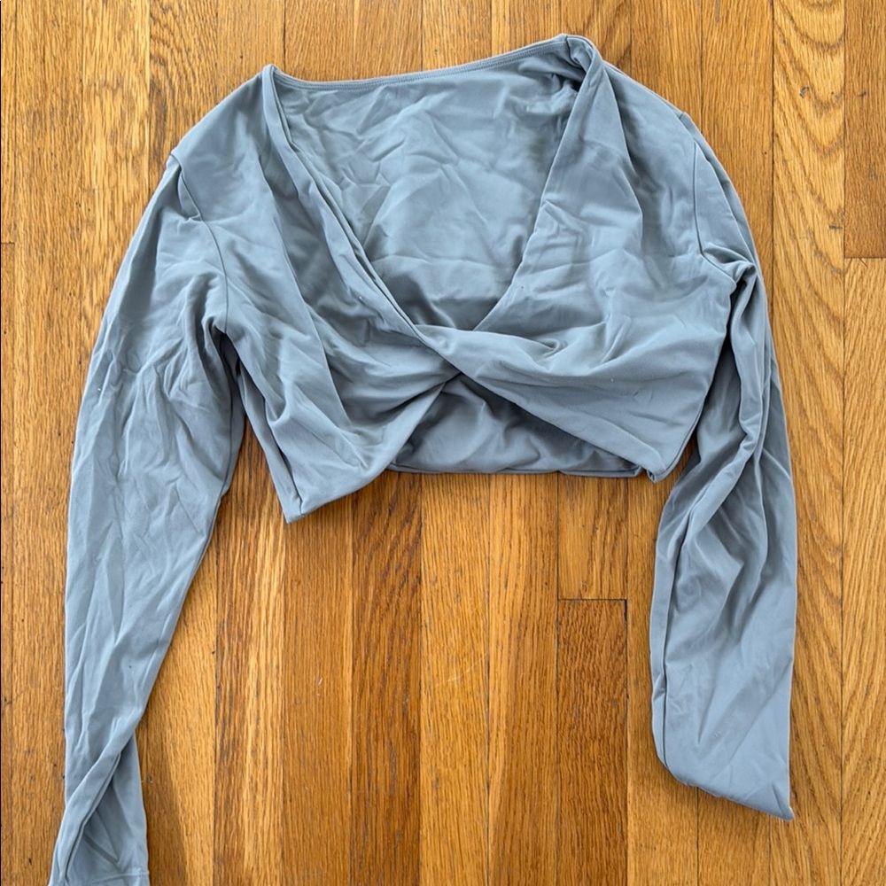 Blue Crop Wrap Blouse